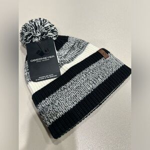 Obermeyer Men's Oakland Pom Beanie Black Grey Hat NWT Foldover Cuff Acrylic